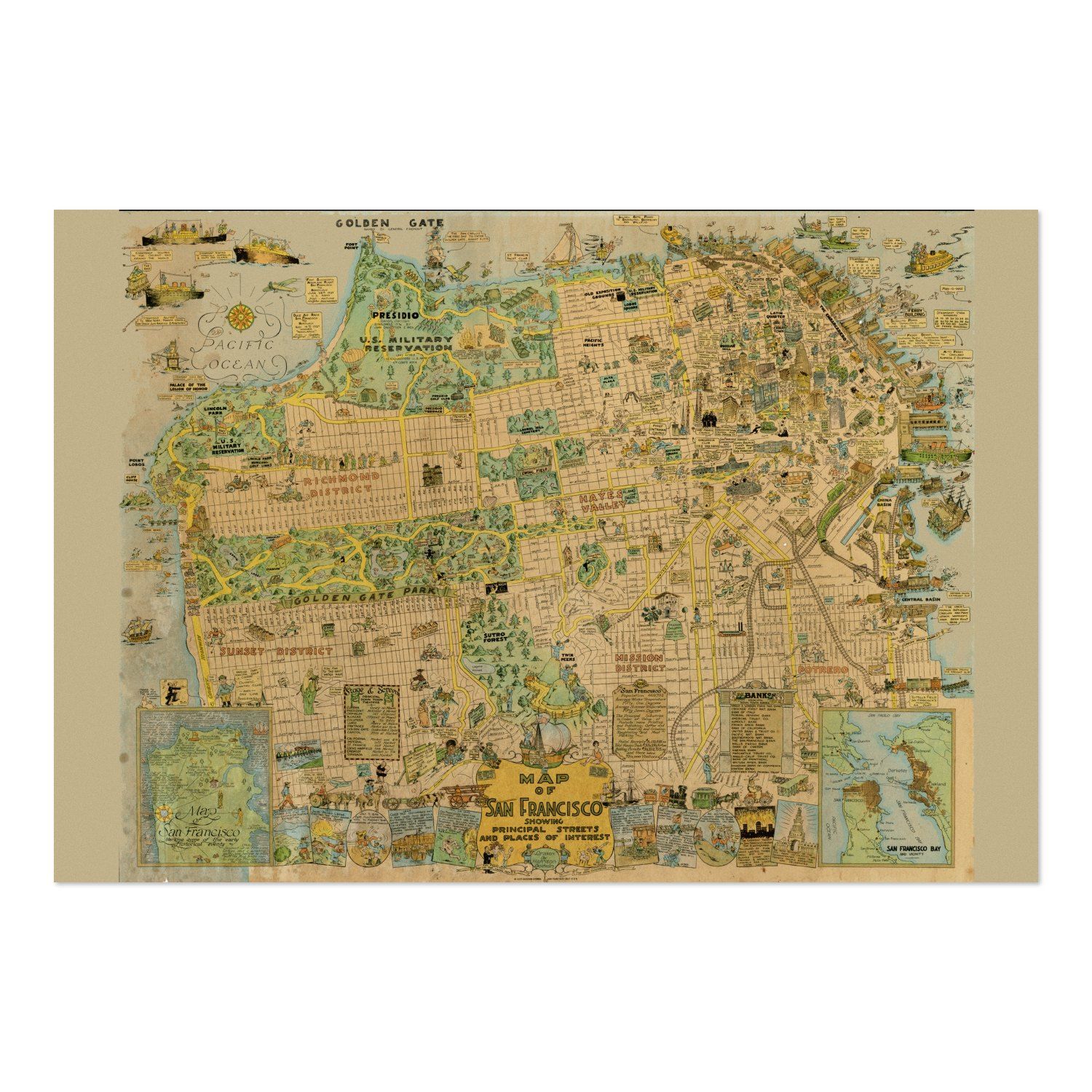 San Francisco 1927 Funny Map vintage print